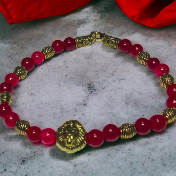 NEW Nemean Lion bracelet with dark pink agate gemstone beads. Myth jewelry. - Picture 5 of 6
